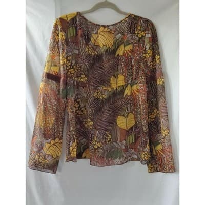 Xhilaration Floral Long Sleeve Scoop Neck Top Blouse Women Size Large - Thumbnail 3