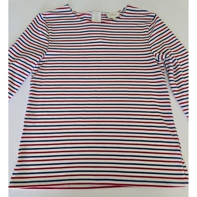 Deletta Women's Size S Nautical Striped Long Sleeve Blouse with White Cuffs - Thumbnail 3