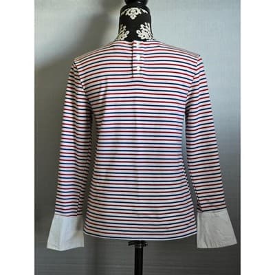 Deletta Women's Size S Nautical Striped Long Sleeve Blouse with White Cuffs - Thumbnail 2