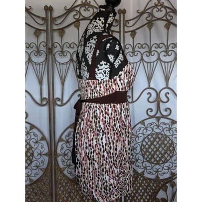 Speechless Spaghetti Strap Bubble Skirt Brown Pink Geometric Dress S - Thumbnail 4