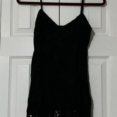 VTG. Black Arden B. Crinkle Sequins Top V-Neck Party Cocktail Evening M/L - Thumbnail 16