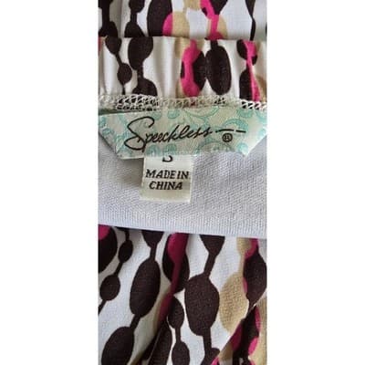 Speechless Spaghetti Strap Bubble Skirt Brown Pink Geometric Dress S - Thumbnail 6