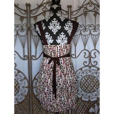 Speechless Spaghetti Strap Bubble Skirt Brown Pink Geometric Dress S - Thumbnail 3
