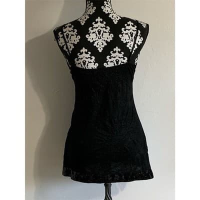 VTG. Black Arden B. Crinkle Sequins Top V-Neck Party Cocktail Evening M/L - Thumbnail 2