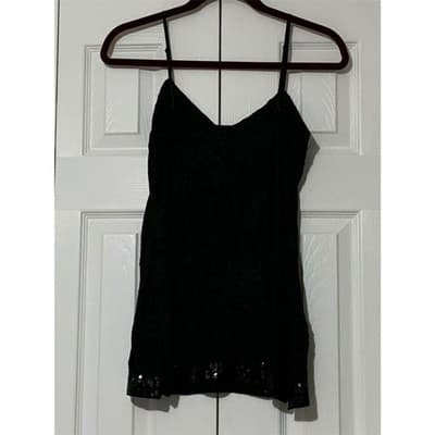 VTG. Black Arden B. Crinkle Sequins Top V-Neck Party Cocktail Evening M/L - Thumbnail 14
