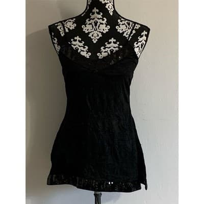 VTG. Black Arden B. Crinkle Sequins Top V-Neck Party Cocktail Evening M/L - Thumbnail 7