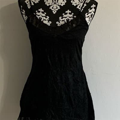 VTG. Black Arden B. Crinkle Sequins Top V-Neck Party Cocktail Evening M/L - Image 1