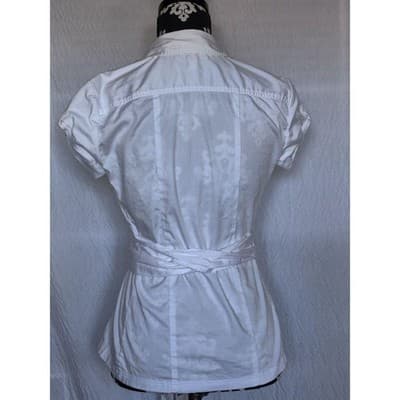 Juniors Banana Republic White Short Sleeve Wrap Blouse Crossover Bow SZ Small - Thumbnail 2