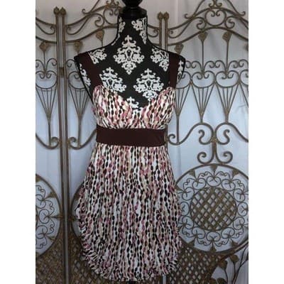 Speechless Spaghetti Strap Bubble Skirt Brown Pink Geometric Dress S - Thumbnail 5