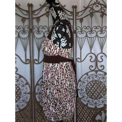 Speechless Spaghetti Strap Bubble Skirt Brown Pink Geometric Dress S - Thumbnail 2