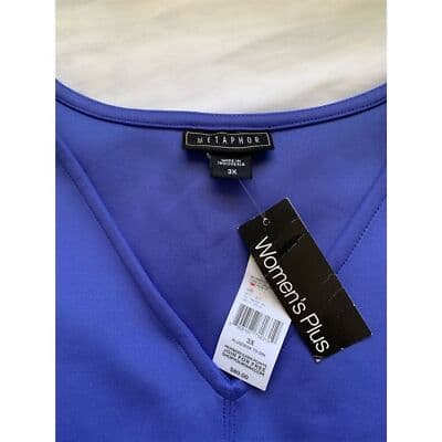 Metaphor Women's Plus 3X Blue Colorblock Knee Length Dress Casual - Thumbnail 14