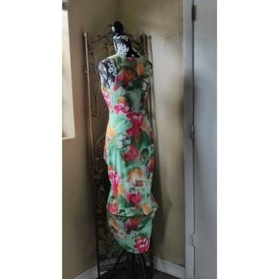 Venus Multi Floral Print Chiffon Strappy Draped Midi Dress XS - Thumbnail 3