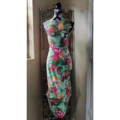 Venus Multi Floral Print Chiffon Strappy Draped Midi Dress XS - Thumbnail 4