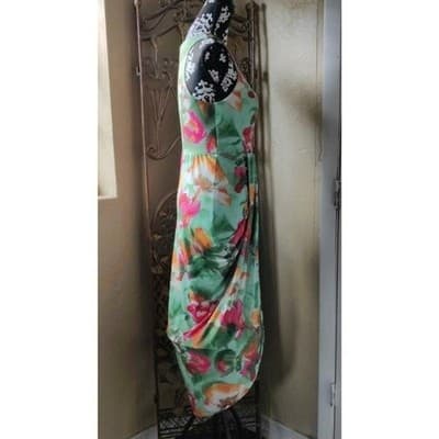 Venus Multi Floral Print Chiffon Strappy Draped Midi Dress XS - Thumbnail 5