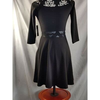 Lulus Womens Fit & Flare Dress 3/4 Sleeve Sheer Waist Boat Neck Black Size M - Thumbnail 3