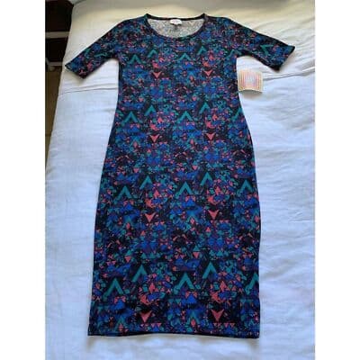 LuLaRoe Julia Dress XXS Multicolor Geometric Knee Length Casual - Thumbnail 6
