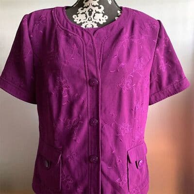 VTG. Sag Harbor Women's Size 14 Purple Floral Embroidered Short Sleeve Blouse - Image 1