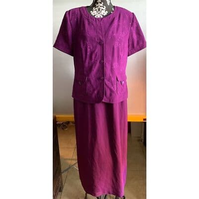 VTG. Sag Harbor Women's Size 14 Purple Floral Embroidered Short Sleeve Blouse - Thumbnail 2