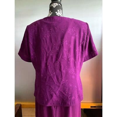 VTG. Sag Harbor Women's Size 14 Purple Floral Embroidered Short Sleeve Blouse - Thumbnail 8