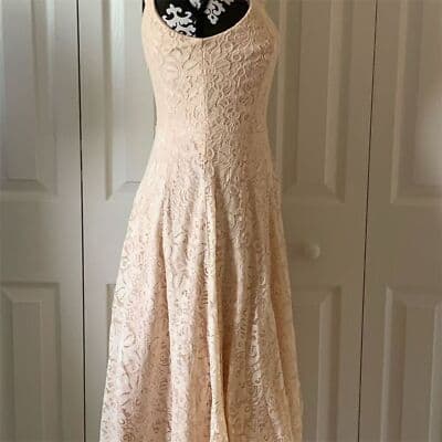 Lulus Women's XS Blush Pink Lace Midi Skater Dress Party Cocktail - Thumbnail 2