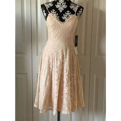 Lulus Women's XS Blush Pink Lace Midi Skater Dress Party Cocktail - Thumbnail 3