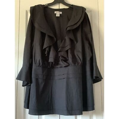 VTG. Jessica London Women's Black Ruffle Front Knee Length Dress Size 24 - Thumbnail 3