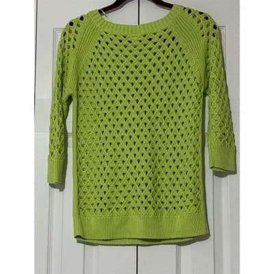 Stylus Women's Medium Green Scoop Neck Knit Pullover Sweater 3/4 Sleeve Casual - Thumbnail 4