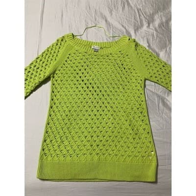 Stylus Women's Medium Green Scoop Neck Knit Pullover Sweater 3/4 Sleeve Casual - Thumbnail 5