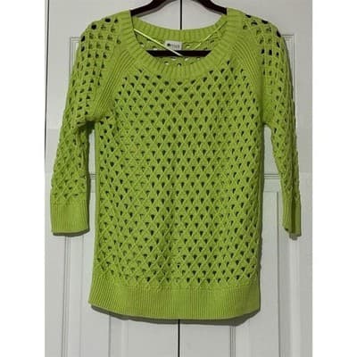 Stylus Women's Medium Green Scoop Neck Knit Pullover Sweater 3/4 Sleeve Casual - Thumbnail 2