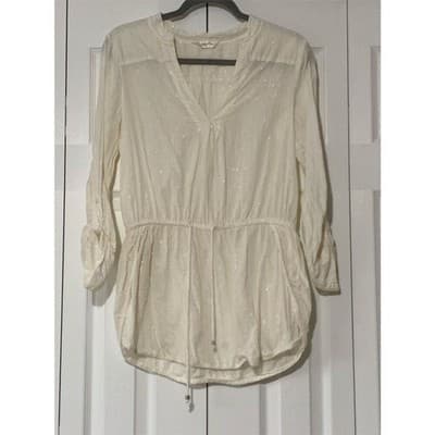 Accessorize Women's White Tunic Top S Long Sleeve V-Neck Casual - Thumbnail 3