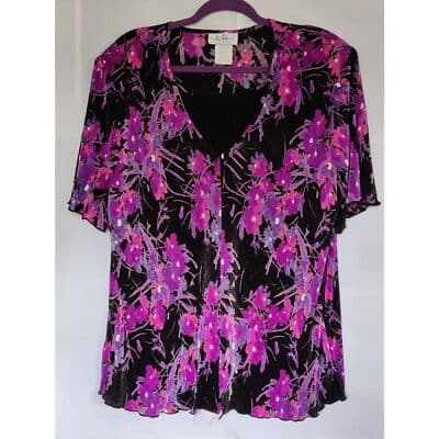 Vintage Los Angels Women Black and Purple Tank Accordion Knit Top Size 18 - Thumbnail 4