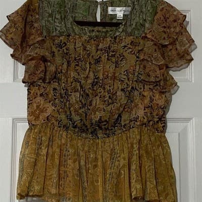 Chelsea & Theodore Women's Floral Ruffle Sleeve Peplum Blouse S/P - Image 1