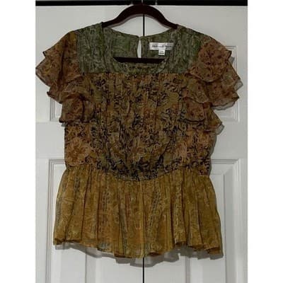 Chelsea & Theodore Women's Floral Ruffle Sleeve Peplum Blouse S/P - Thumbnail 4