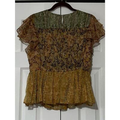 Chelsea & Theodore Women's Floral Ruffle Sleeve Peplum Blouse S/P - Thumbnail 3