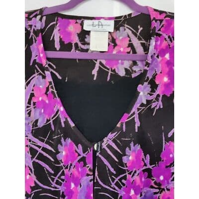 Vintage Los Angels Women Black and Purple Tank Accordion Knit Top Size 18 - Image 1