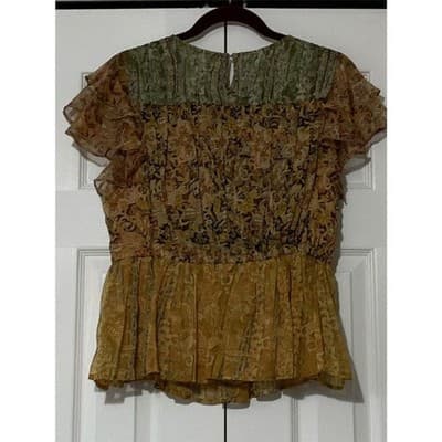 Chelsea & Theodore Women's Floral Ruffle Sleeve Peplum Blouse S/P - Thumbnail 5