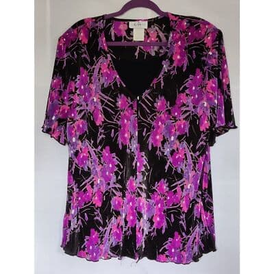 Vintage Los Angels Women Black and Purple Tank Accordion Knit Top Size 18 - Thumbnail 2