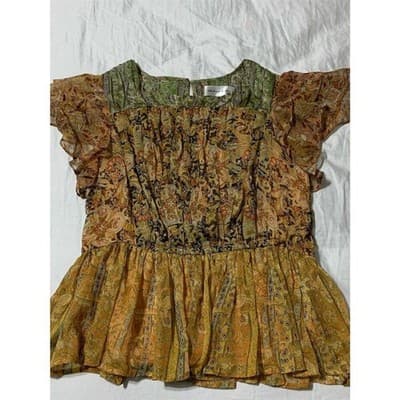 Chelsea & Theodore Women's Floral Ruffle Sleeve Peplum Blouse S/P - Thumbnail 2