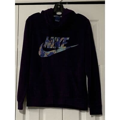 Nike Women's Funnel Neck Hoodie Purple Size M Long Sleeve Pullover - Thumbnail 11