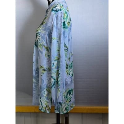 Susan Graver Women's Floral V-Neck Long Sleeve Semi-Sheer Tunic Blouse Blue - Thumbnail 2