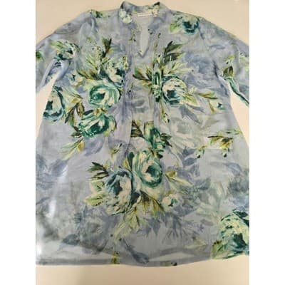 Susan Graver Women's Floral V-Neck Long Sleeve Semi-Sheer Tunic Blouse Blue - Thumbnail 4