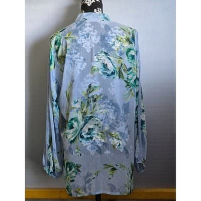 Susan Graver Women's Floral V-Neck Long Sleeve Semi-Sheer Tunic Blouse Blue - Thumbnail 3