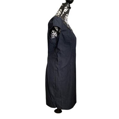 Dressbarn Petite Beaded Sheath Dress Blue Knee Length Size 12P Short Sleeve - Thumbnail 3