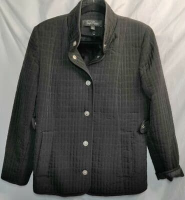 Taylor Marco Womens Puffer Polyester Faux Jacket Button Black Size Medium - Thumbnail 2