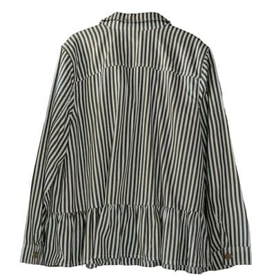 Denim & Co. Women Striped Point Collar Button Peplum Jacket Warm Tan Sz XL NWOT - Thumbnail 2