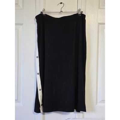 SHEIN Womens 1XL Black Midi Skirt White Snap Button Accent Casual Comfy - Thumbnail 2