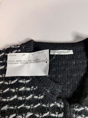 Nara Maglie Italy Alpaca Wool Blend Cardigan Black/White Womens Size M/L - Thumbnail 6