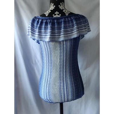 White House Black Market Ruffle Scoop Neck Stripes Pullover Sweater Size Small - Thumbnail 3