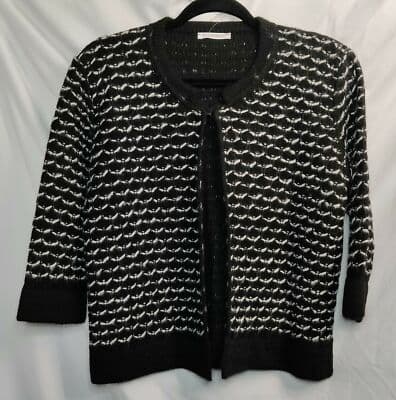 Nara Maglie Italy Alpaca Wool Blend Cardigan Black/White Womens Size M/L - Thumbnail 2
