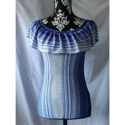 White House Black Market Ruffle Scoop Neck Stripes Pullover Sweater Size Small - Image 1